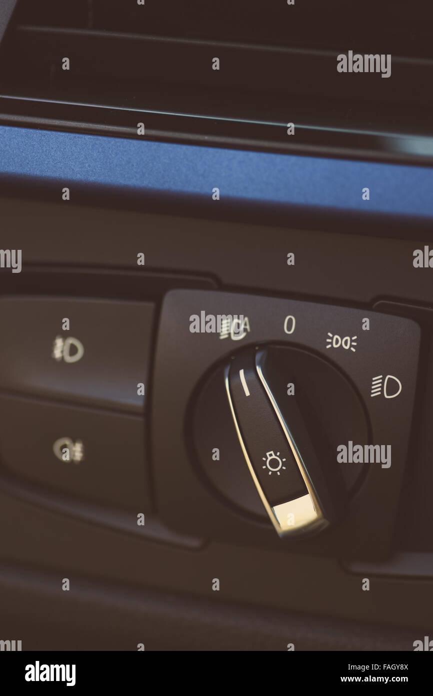 Color image of the headlights switch in a car Stock Photo Alamy
