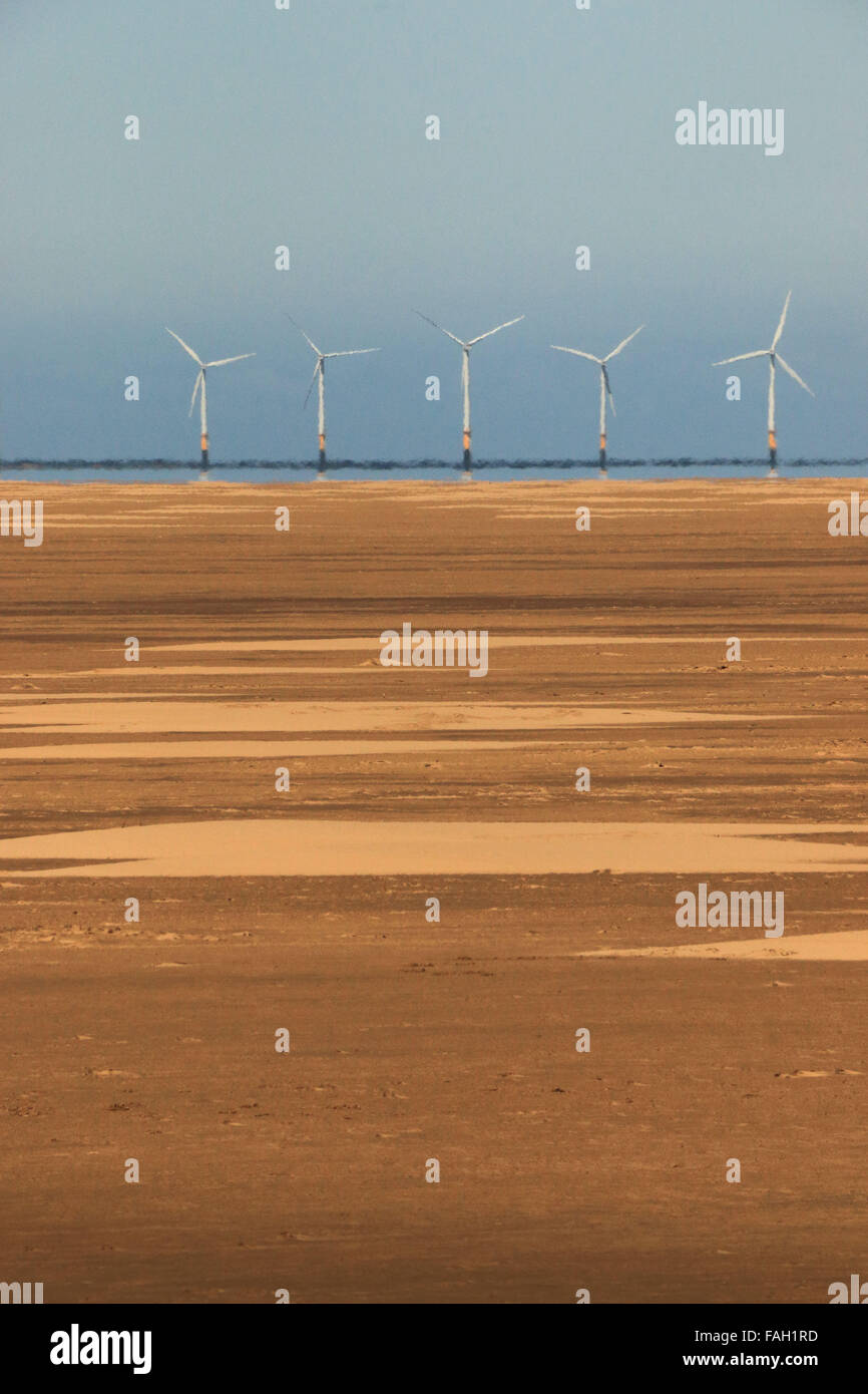 Offshore Wind Turbines with Beach Stock Photo
