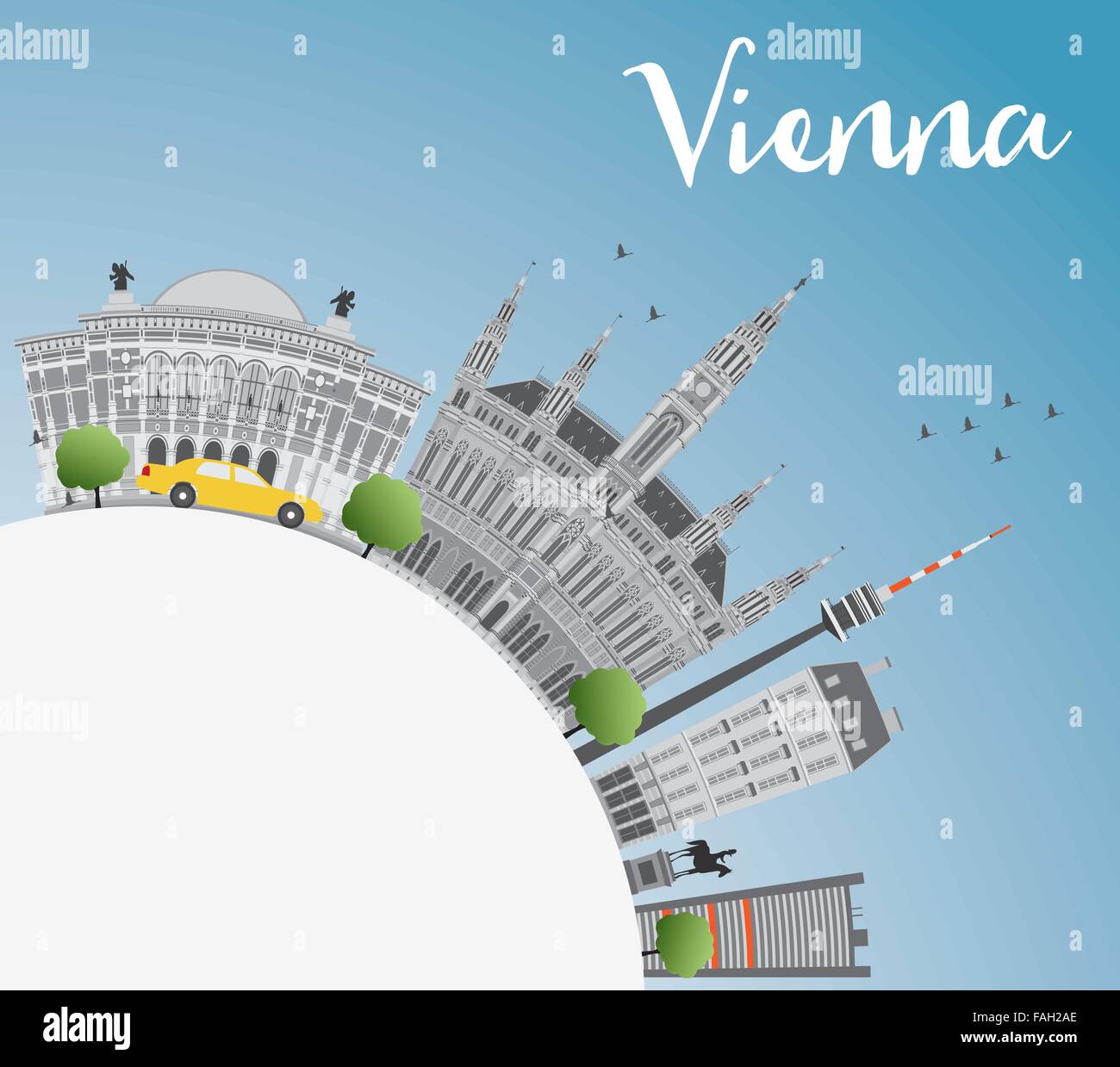 Vienna Skyline with Gray Buildings, Blue Sky and Copy Space. Vector Illustration. Business Travel and Tourism Concept Stock Vector