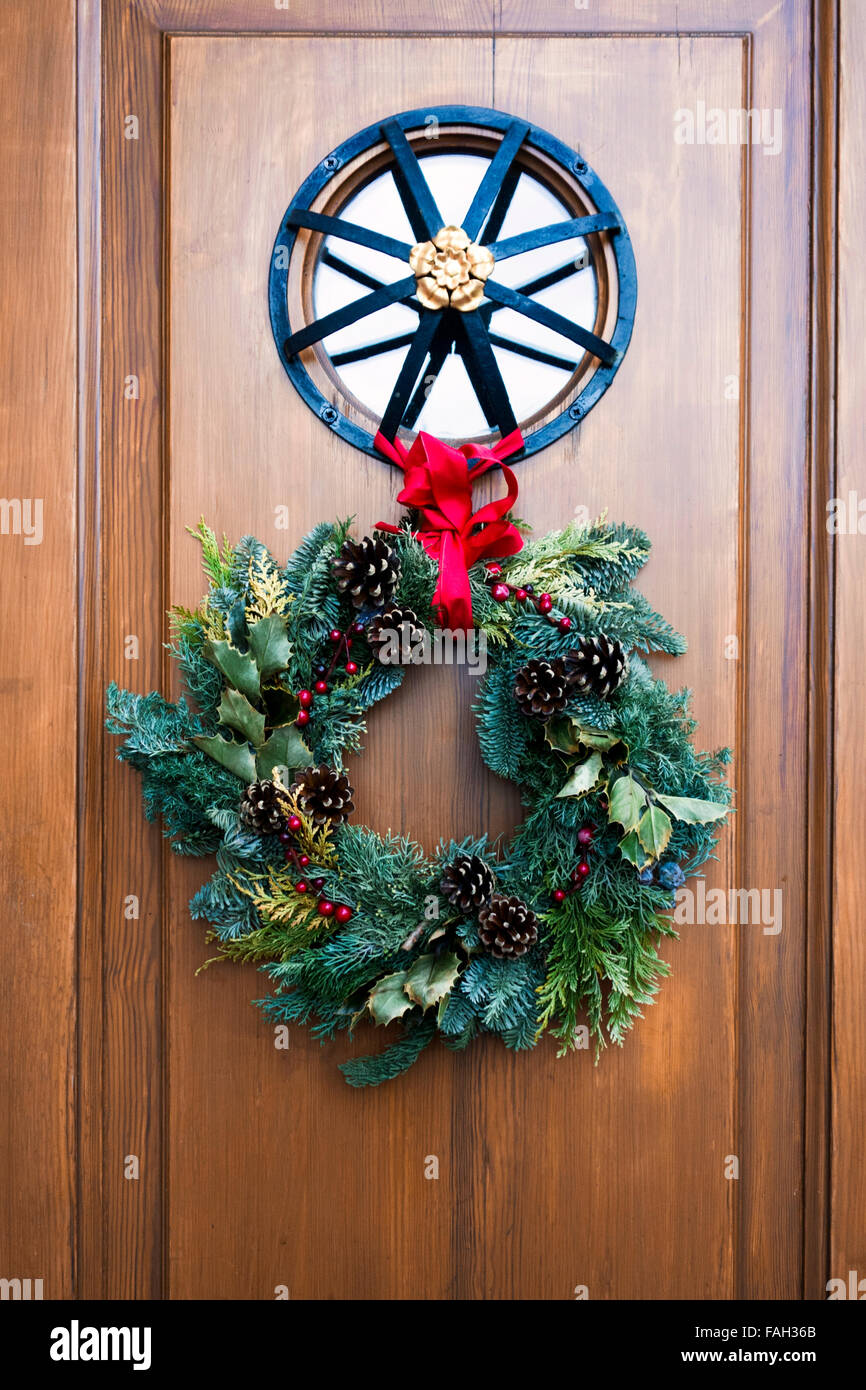 Christmas garland in front of a German home Stock Photo Alamy