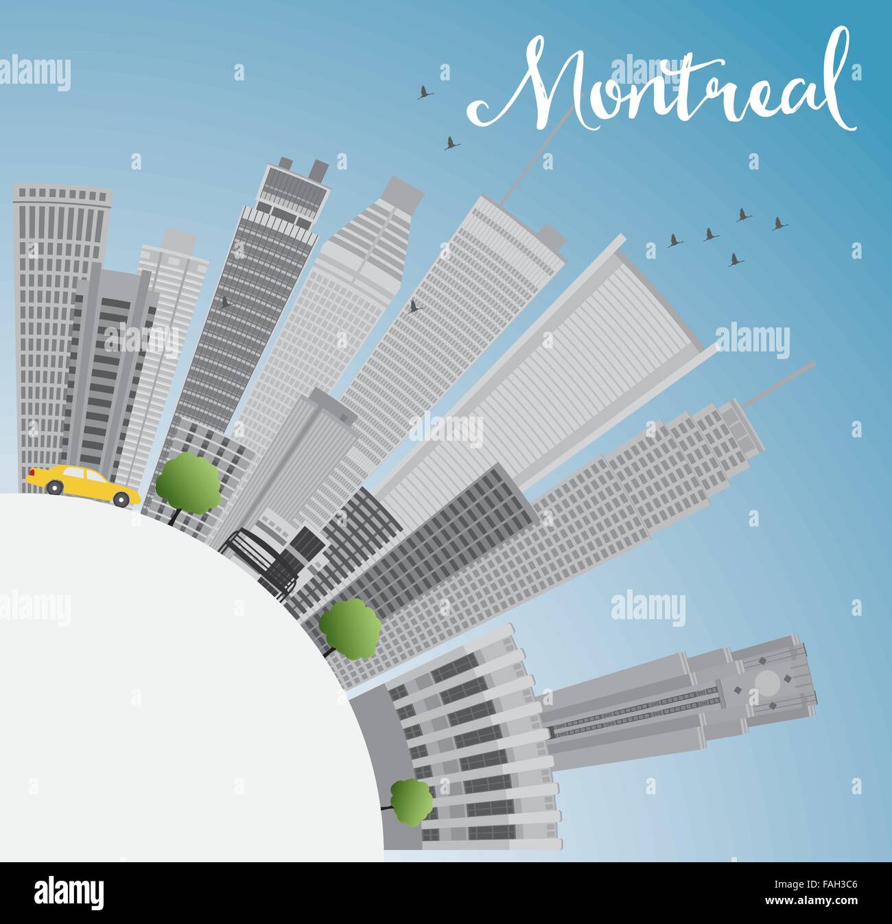 Montreal skyline with grey buildings, blue sky and copy space. Vector illustration. Business travel and tourism concept Stock Vector