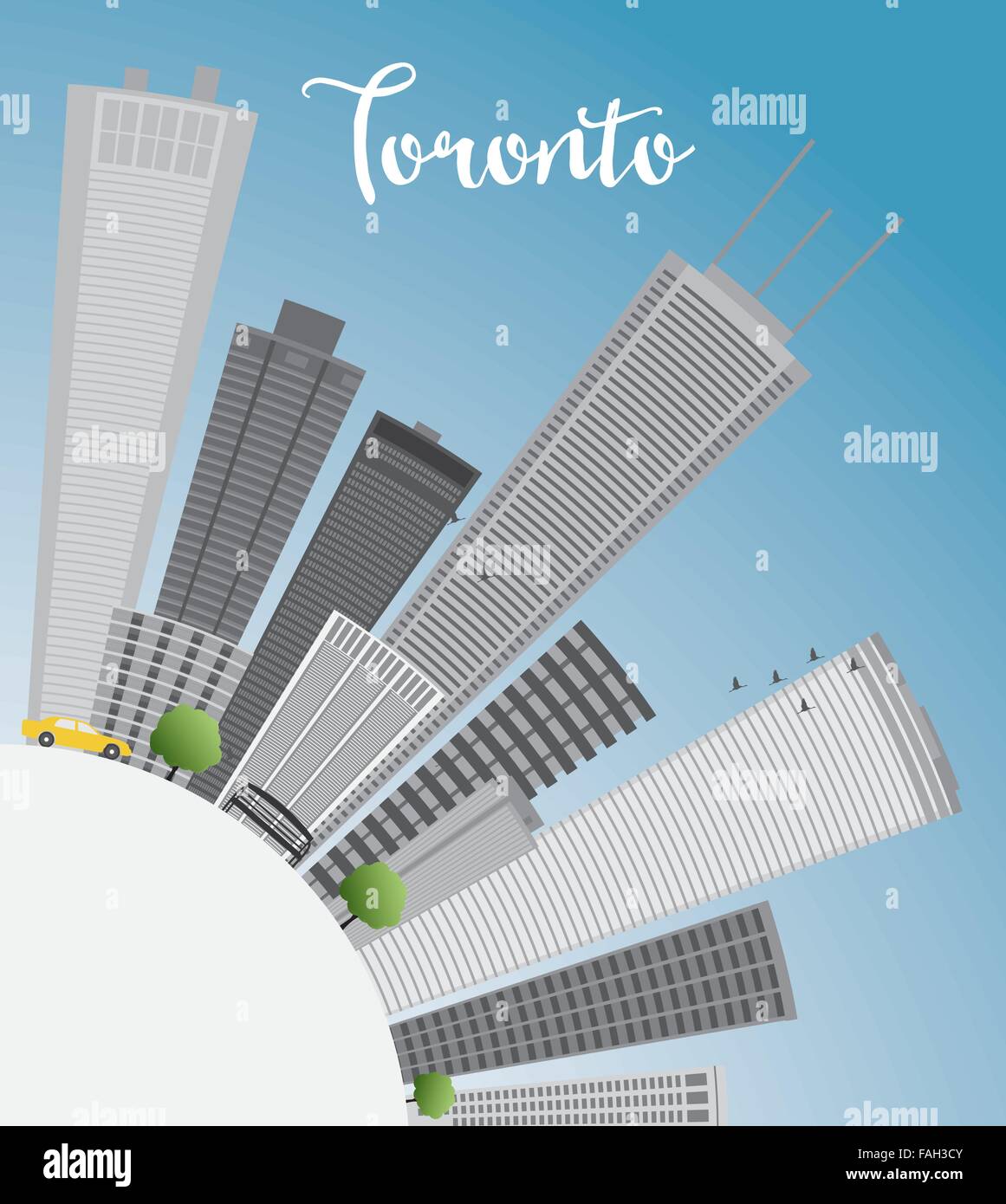 Toronto skyline with grey buildings, blue sky and copy space. Vector illustration. Business travel and tourism concept Stock Vector