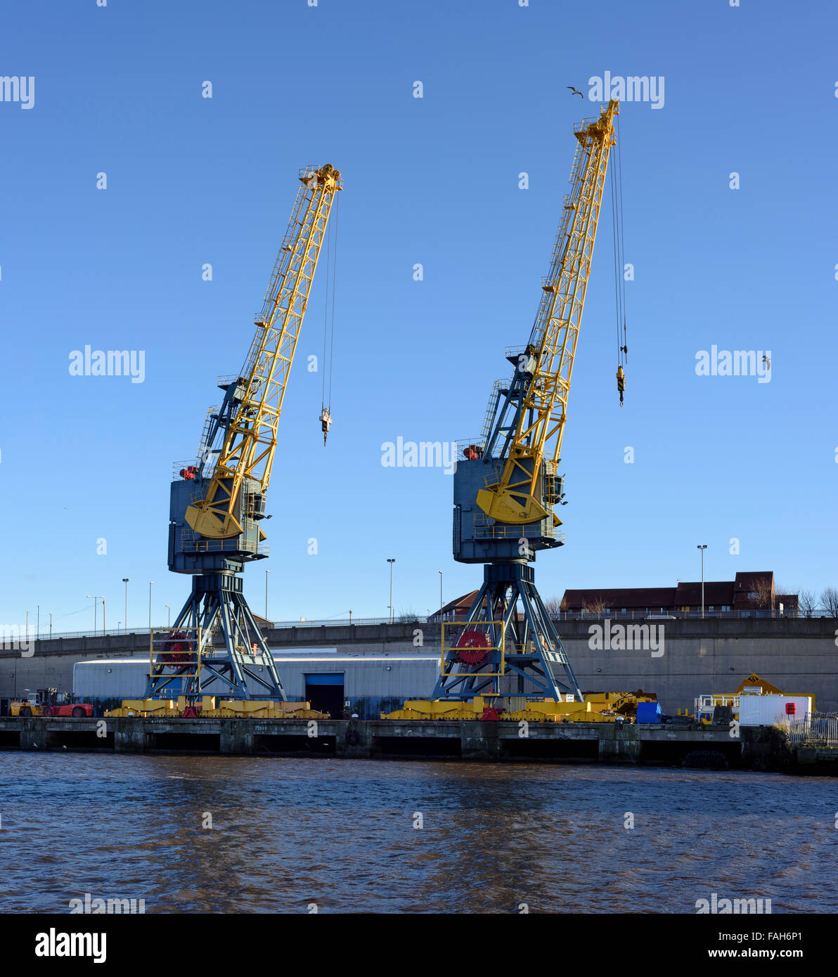 Port of Sunderland dock cranes on the river Wear. Stock Photo