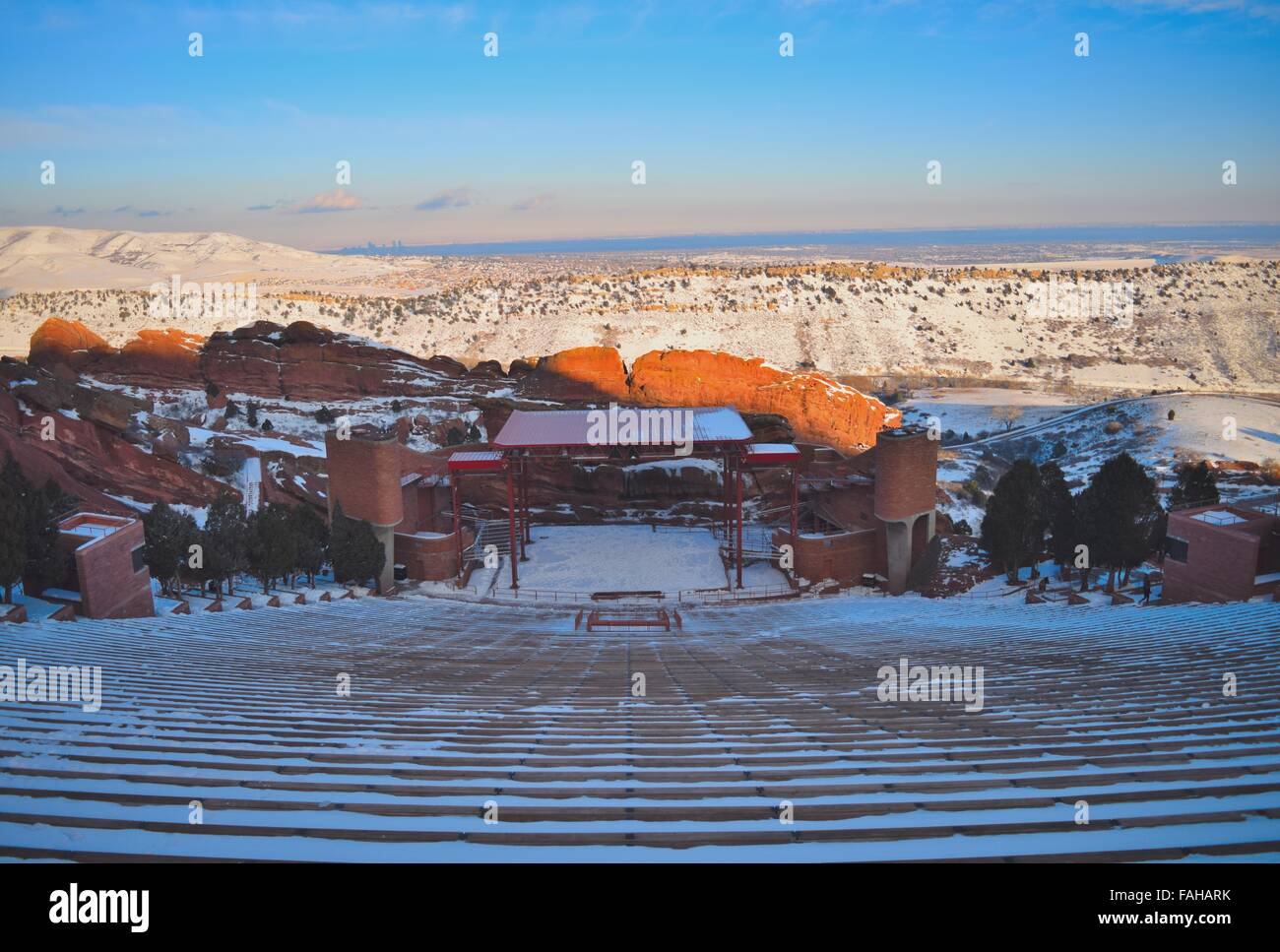 Overlooking Red Rocks Ampitheater in the winter. Stock Photo