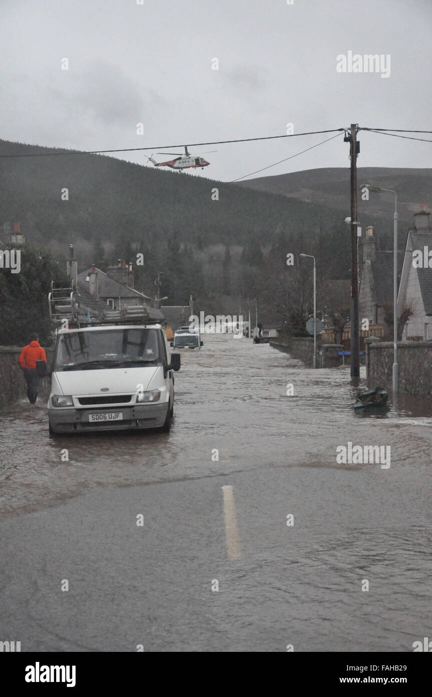 Images taken during the evacuation of Ballater during Storm Frank, 2015, Flooding, Village Stock Photo