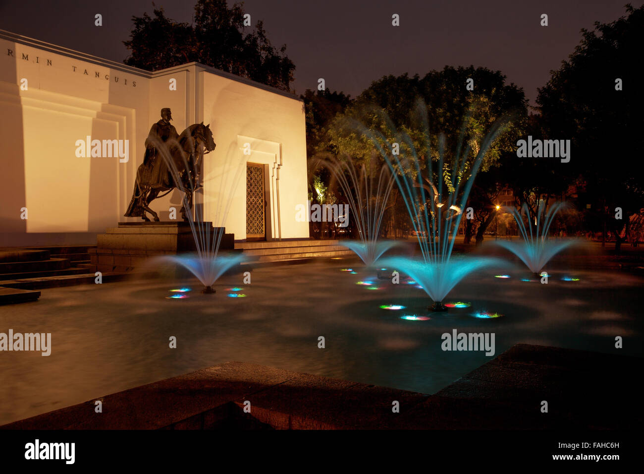 Beautiful fountain at night in Park of the Reserve, Lima, Peru Stock Photo