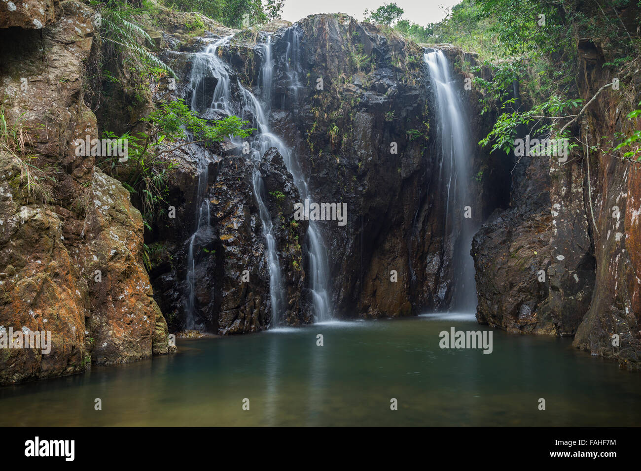 Tai Tam Mound Waterfall and pond in Hong Kong, China. Stock Photo