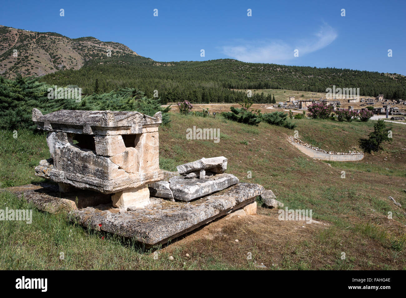 Tomb in Hierapolis, Denizli, Turkey. Hierapolis was an ancient Greco-Roman city in Phrygia. Stock Photo