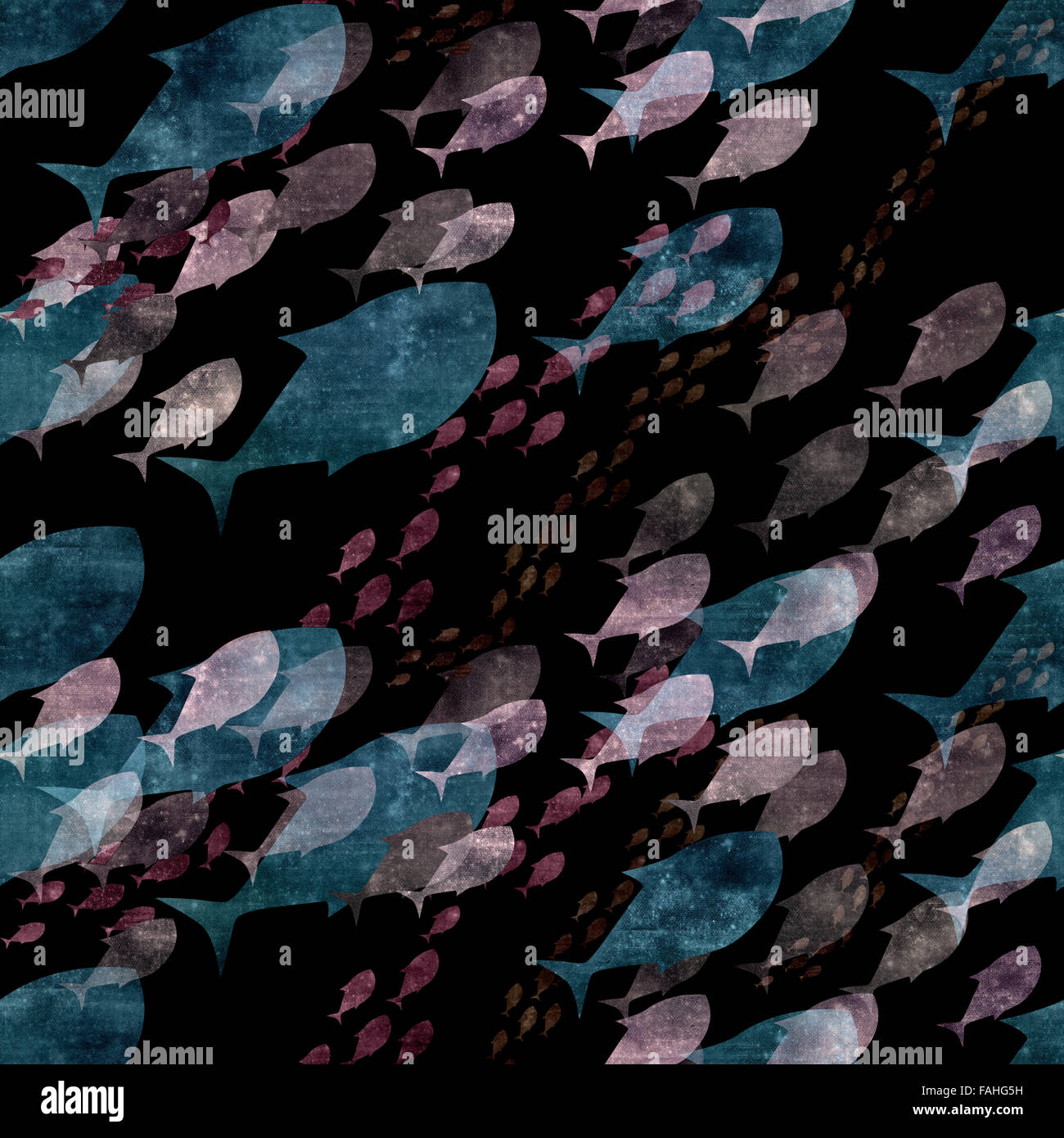 seamless repeatable fish swimming fish background on black Stock Photo ...