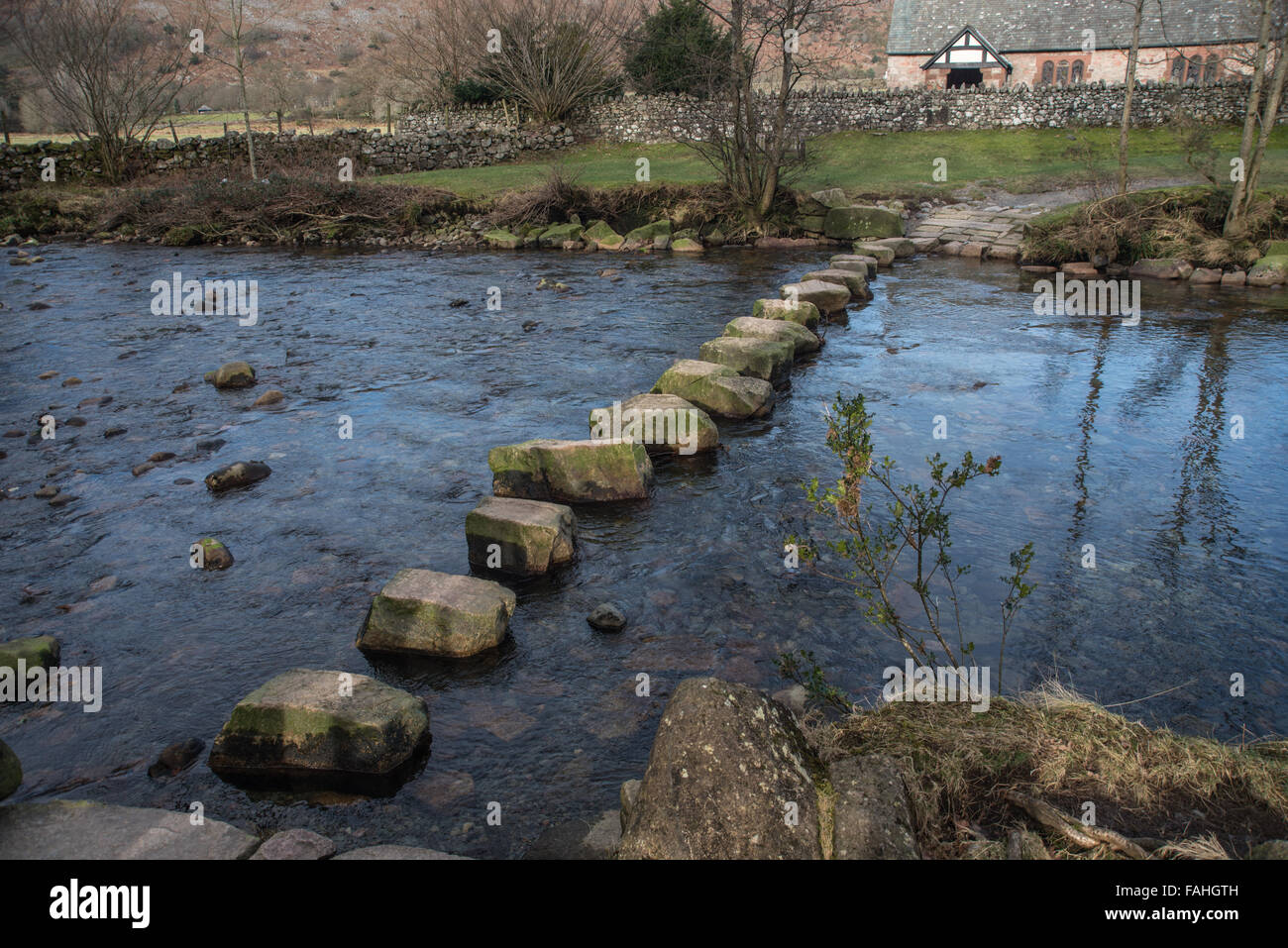 Stepping stones across The Rive Esk at Boot Stock Photo