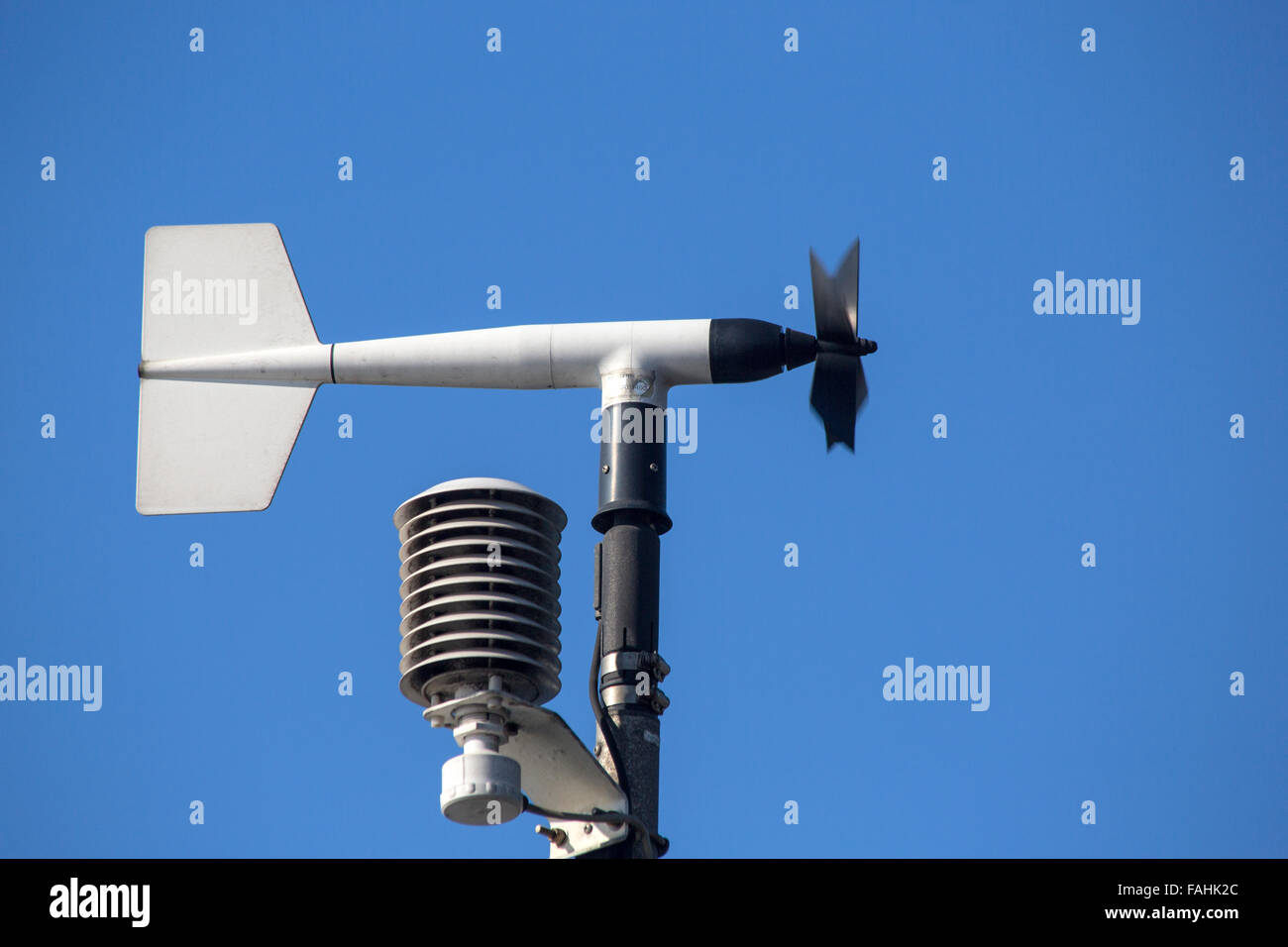 Revolving vane anemometer, a meteorological instrument used to measure the wind speed Stock Photo