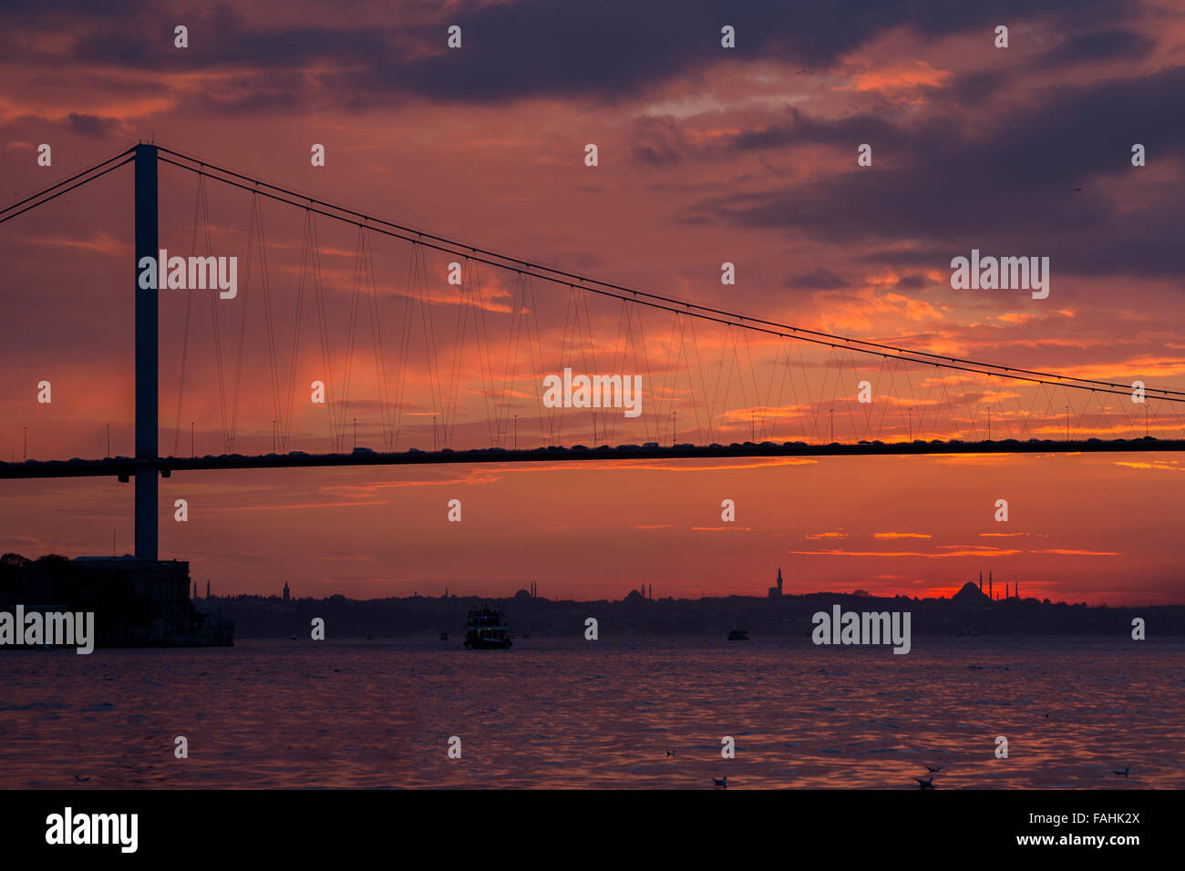 Sunset view from Cengelkoy to Istanbul Stock Photo