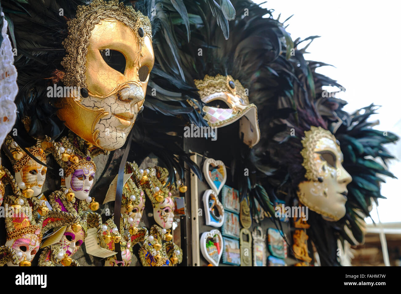 VENICE - NOVEMBER 20: Masquerade Venetian masks  on sale on November 20, 2015 in Venice, Italy. Stock Photo