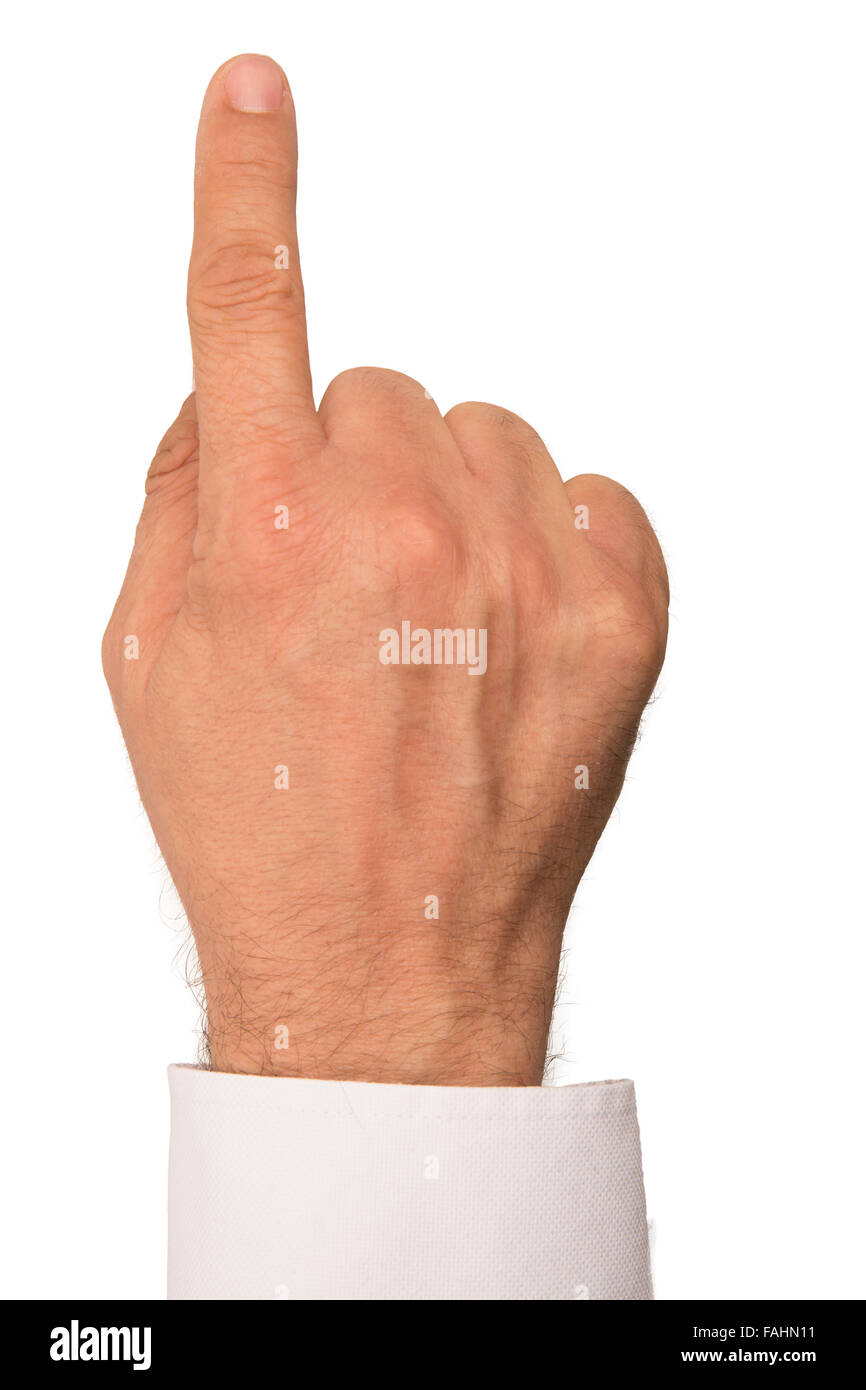 Pointing finger on white background. Stock Photo