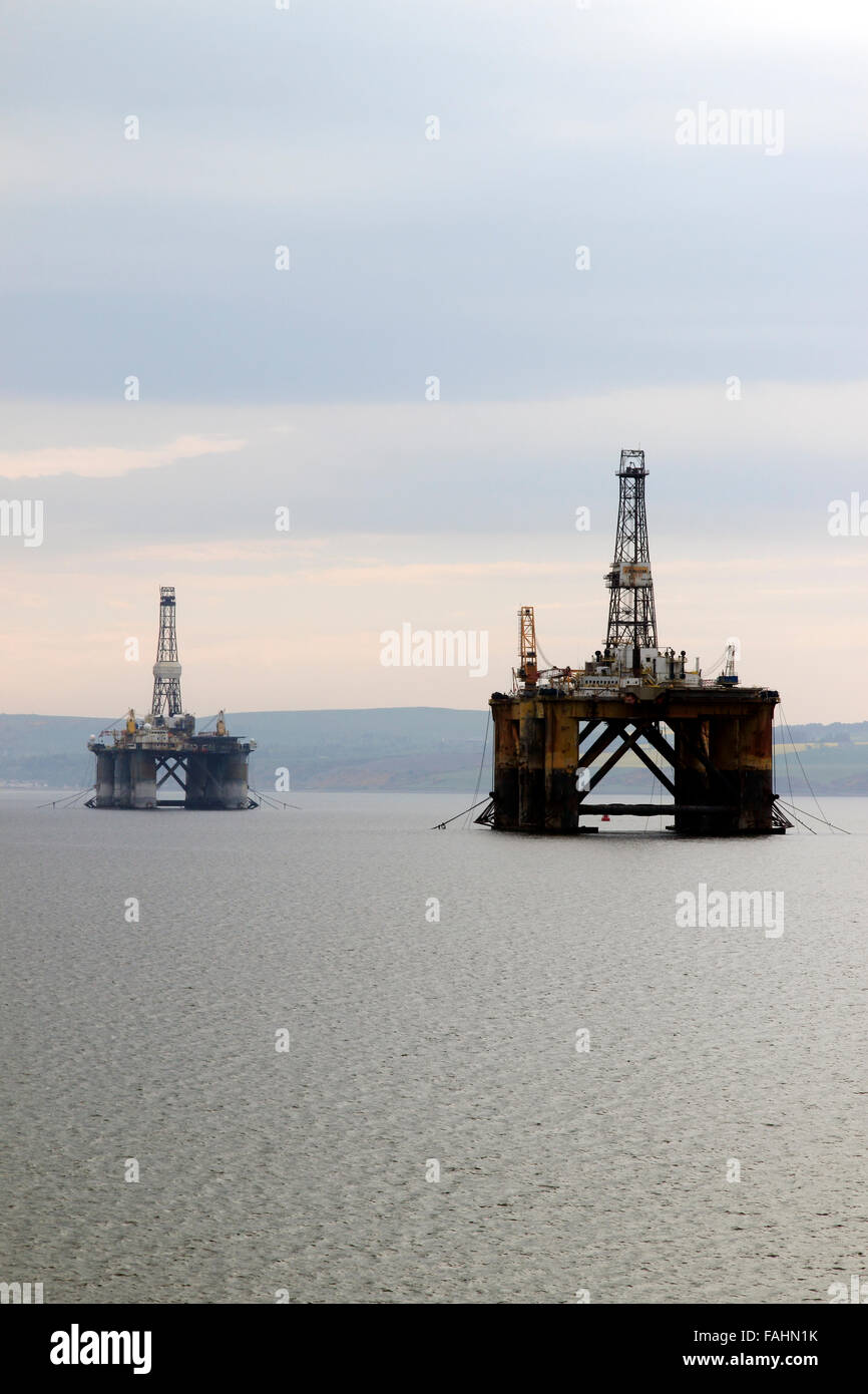 Oil rigs in the Cromarty Firth Invergordon Highland Scotland UK Stock Photo