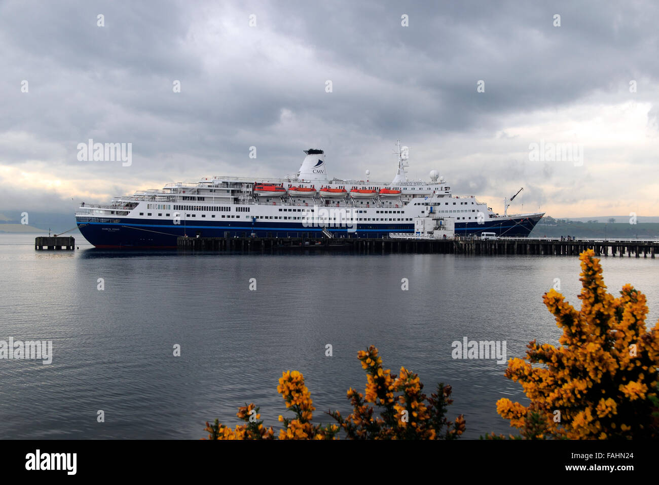 Cruise ship berthed in the Cromarty Firth Invergordon Highland Scotland