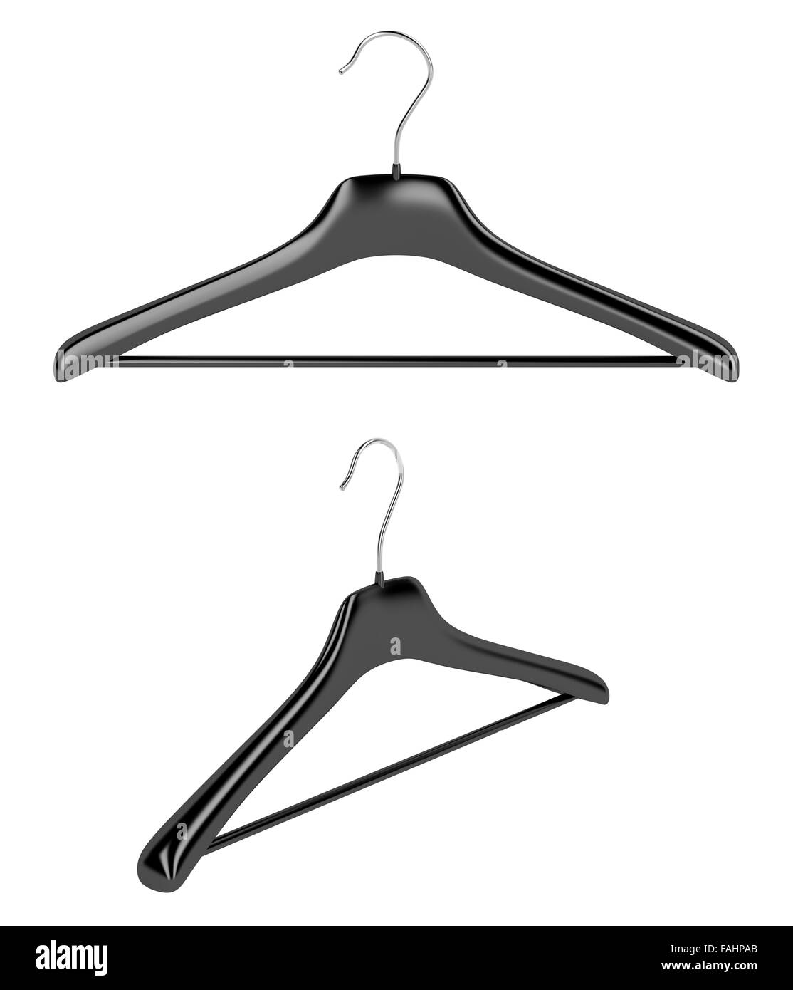 Front and side view of coat hangers, isolated on white background Stock