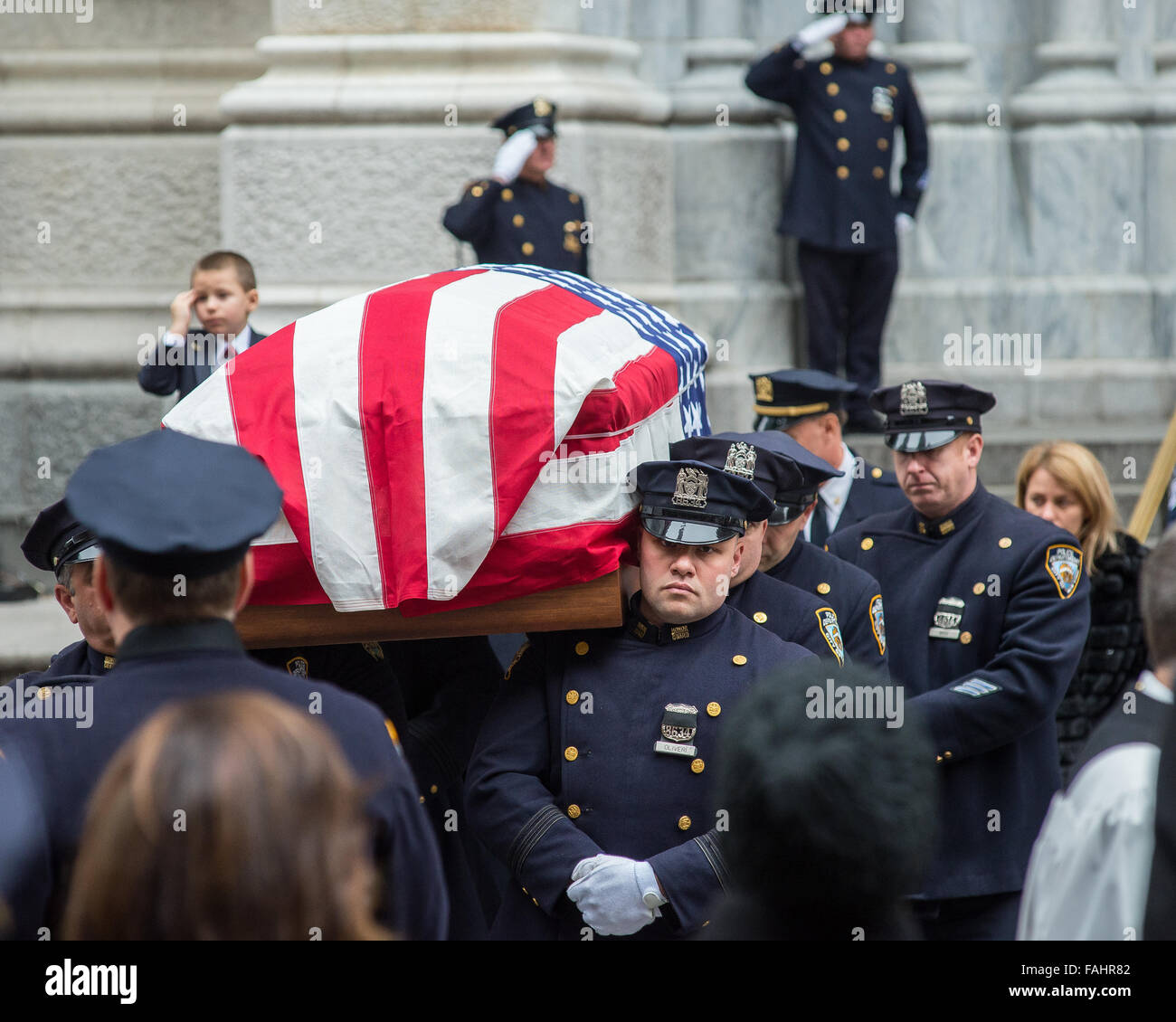 New York, United States. 30th Dec, 2015. The flagdraped coffin of