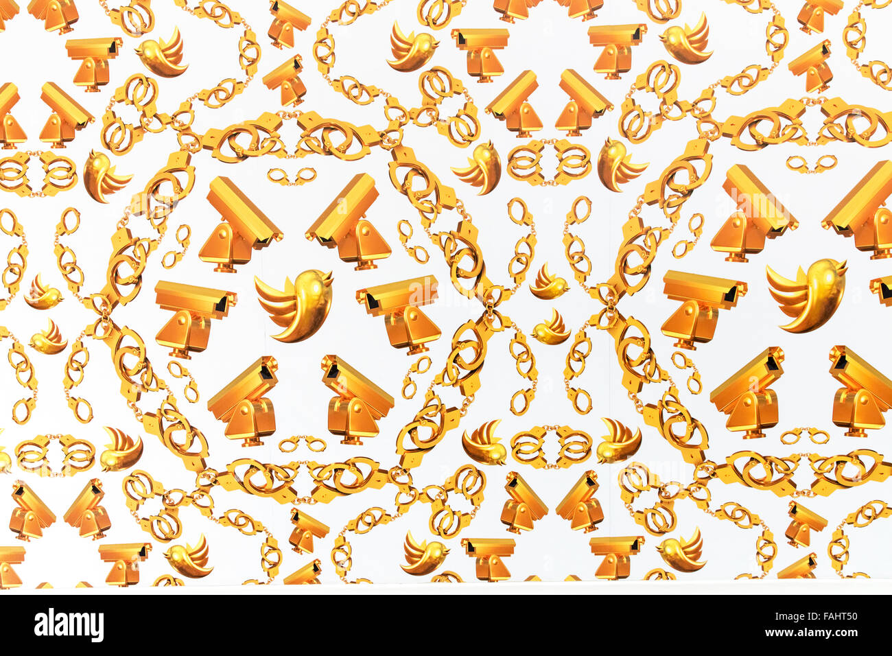 Twitter wallpaper by artist Ai Weiwei at his Royal Academy London exhibition depicting China's restriction of the internet Stock Photo