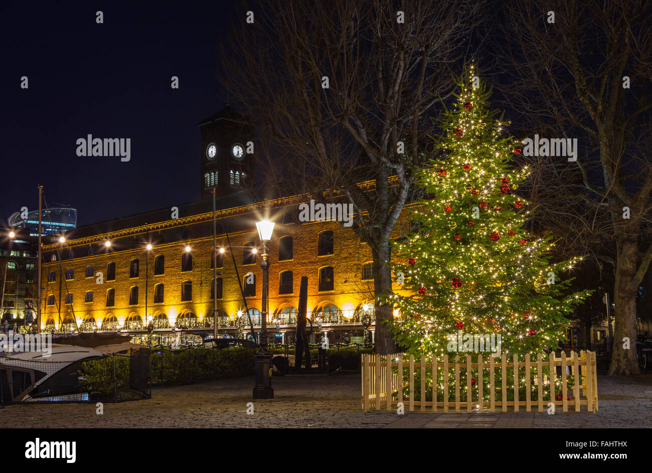 A Christmas tree at St. Katherine Docks in London Stock Photo Alamy