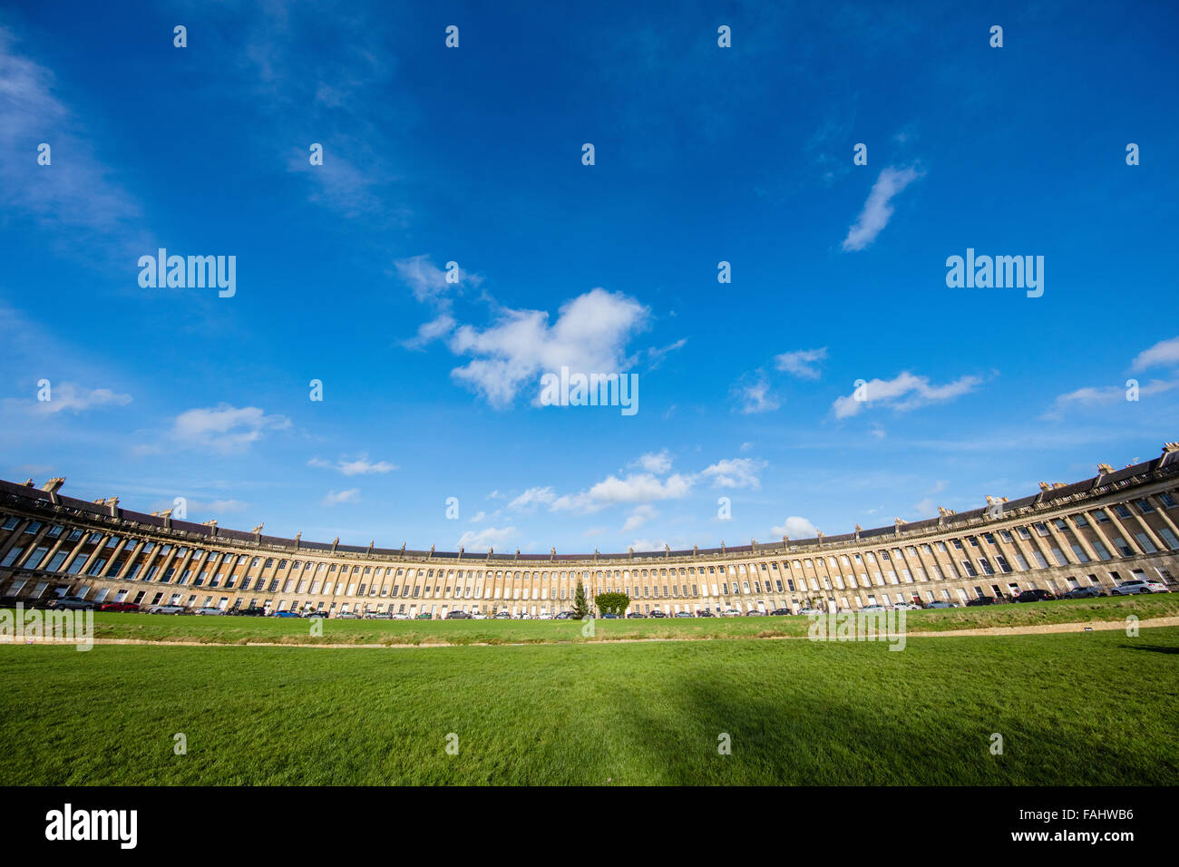 Lawns and ha-ha in front of the Royal Crescent in Bath UK Stock Photo