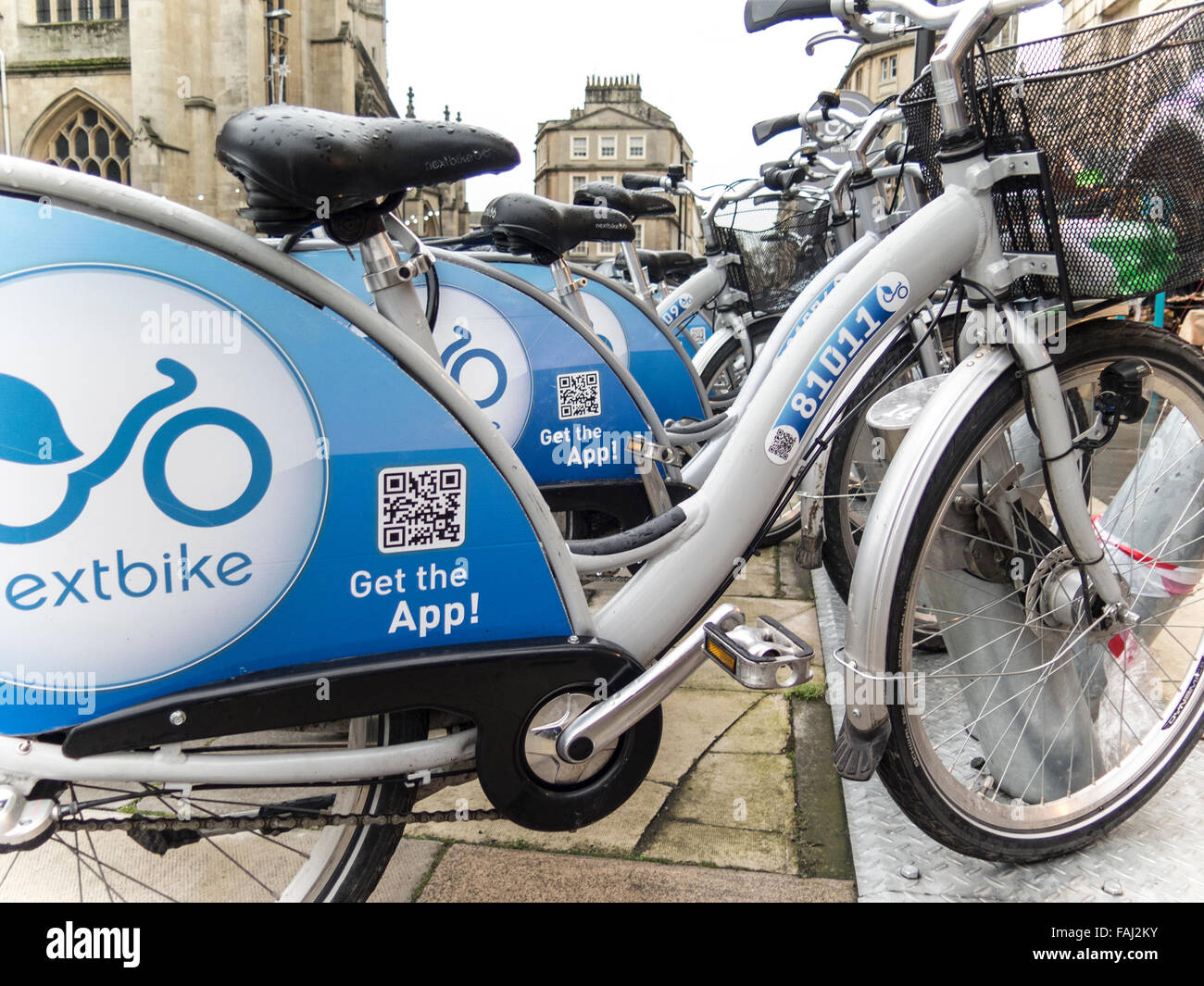 A Row of Next Hire Bikes in Bath, UK Stock Photo