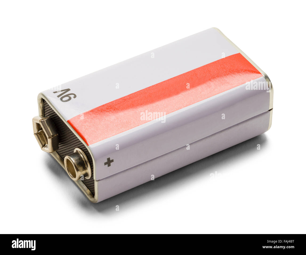Nine Volt Battery with Copy Space Isolated on a White Background. Stock Photo