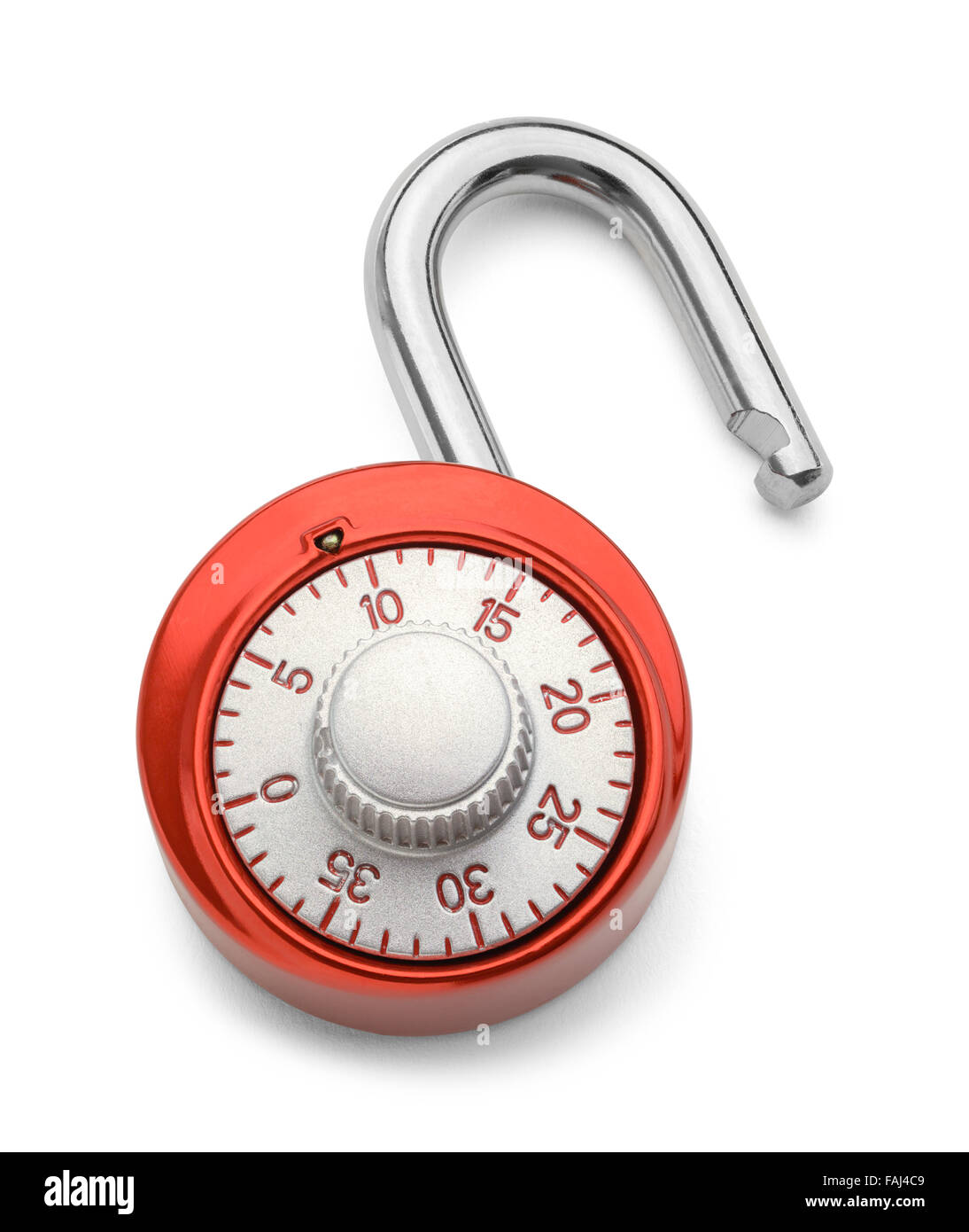 Open Red Combination Lock Isolated on a White Background. Stock Photo