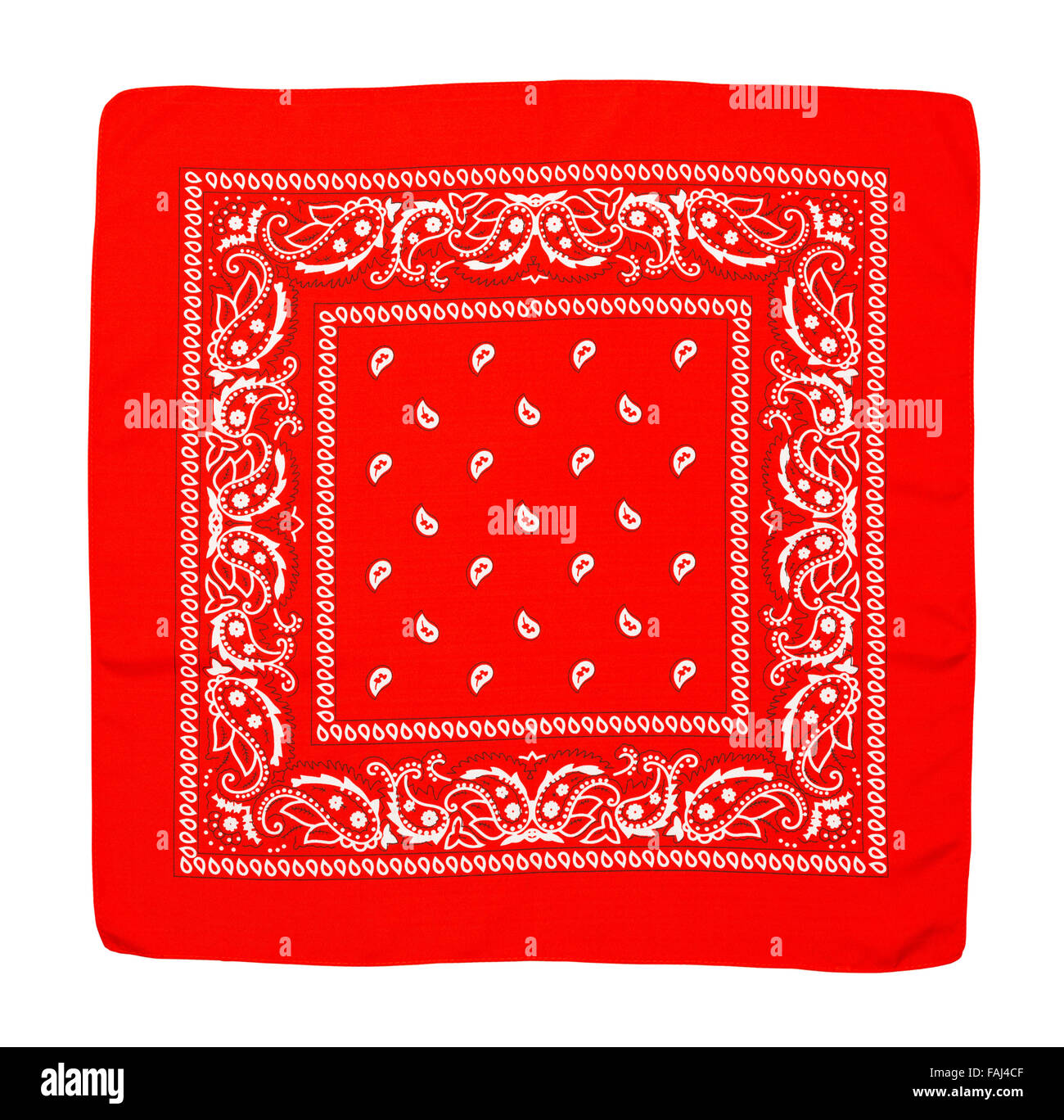 Square Fabric Red Handkerchief Isolated on a White Background. Stock Photo
