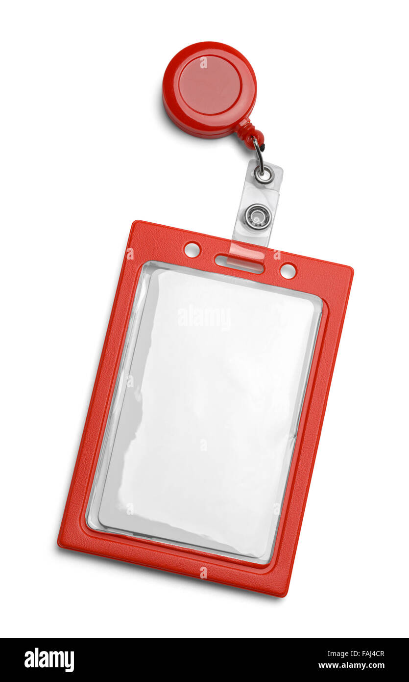 Red ID Card Holder Isolated on a White Background. Stock Photo