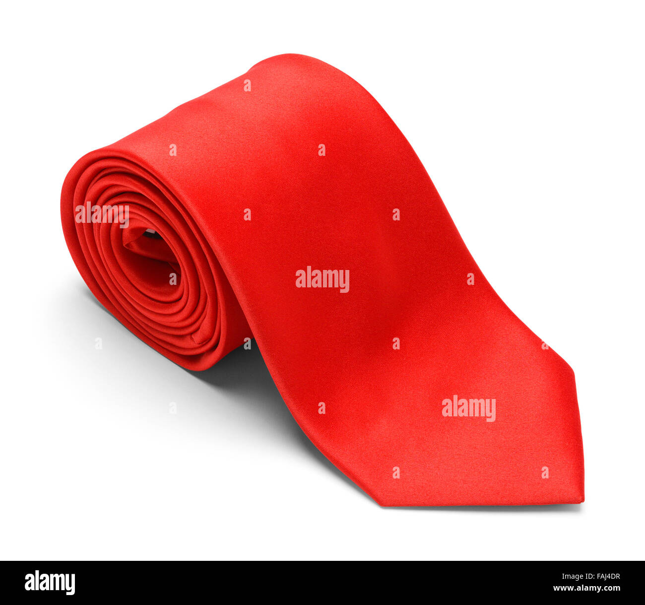 New Mens Red Necktie Rolled Up Isolated on a White Background. Stock Photo