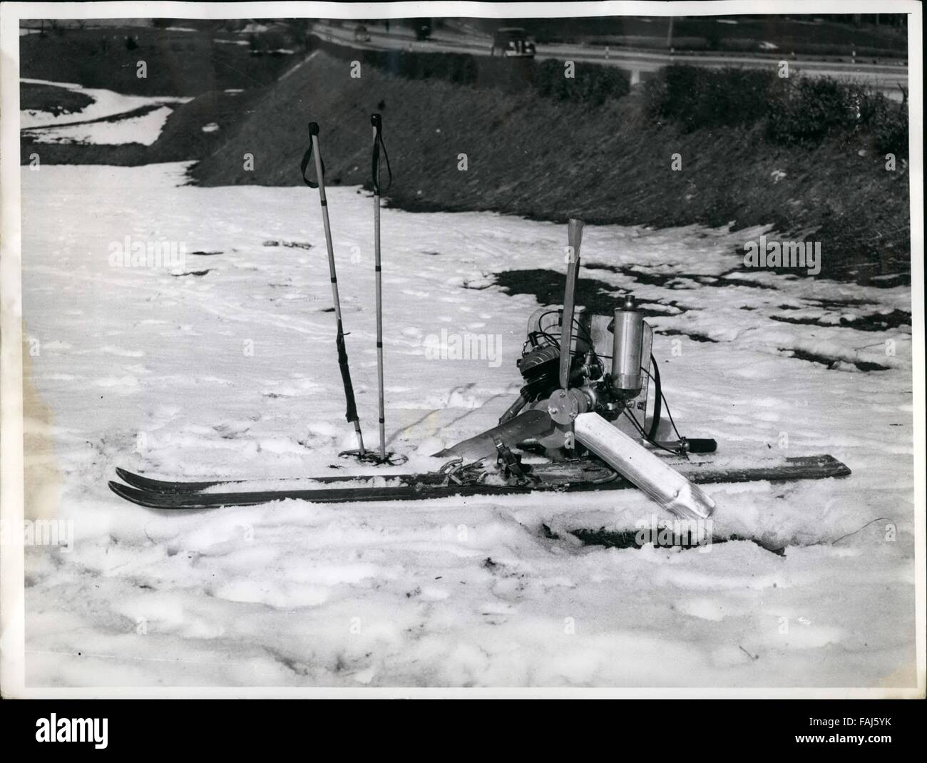 1962 - Motorized in any case: The Munich mechanic Roedonbeck constructed for himself a small motor driving a propellor. He takes the whole ''propulsion set'' on his back and is driven ahead by the pressure of the air screw. Then he rides his bicycle and the propollar drives him out in the open air. Then he takes his ski and without fatiguing him-self he is gliding over the power-snow. All the possibilition of using this small motor cannot be told but Mr. Roedenbeck is a very clever man fall of brain-waves and he surely will set many a thing in operation with his small motor. Who knows - maybe Stock Photo