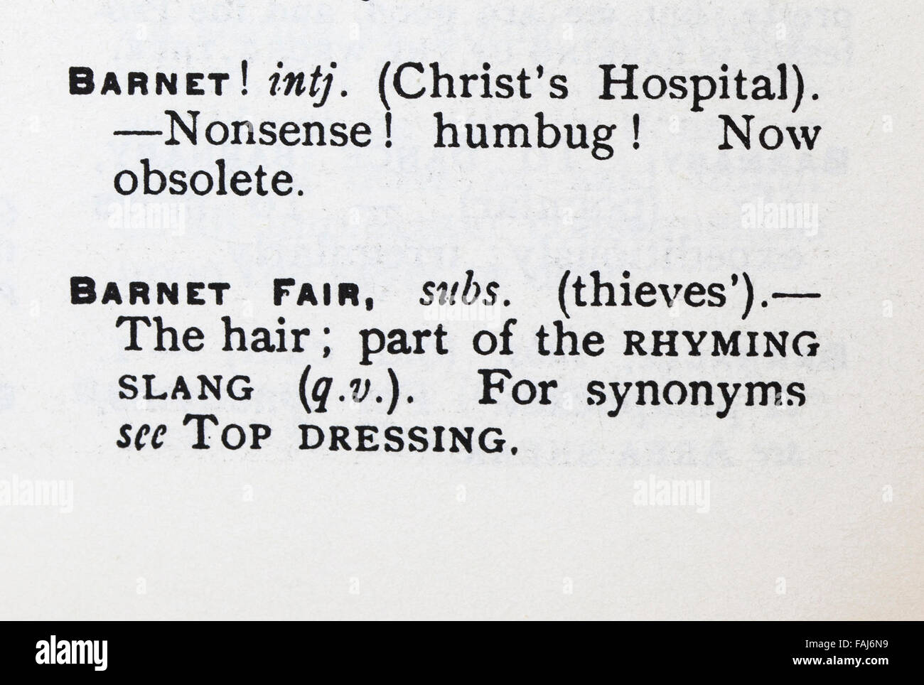 Barnet Fair Rhyming slang for Hair Stock Photo