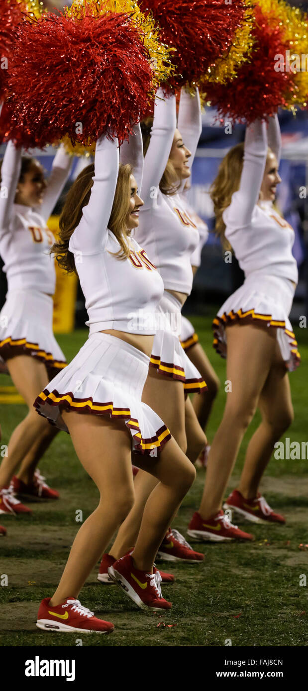 San Diego, California, USA. 30th Dec, 2015. USC Cheerleaders during the National Funding Holiday Bowl NCAA football game between the University of Southern California Trojans and the Wisconsin Badgers at Qualcomm Stadium in San Diego, California. Wisconsin defeats USC 23-21. Justin Cooper/CSM/Alamy Live News Stock Photo