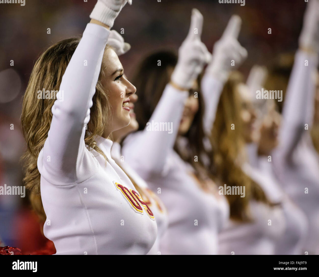 San Diego, California, USA. 30th Dec, 2015. USC Cheerleaders during the National Funding Holiday Bowl NCAA football game between the University of Southern California Trojans and the Wisconsin Badgers at Qualcomm Stadium in San Diego, California. Wisconsin defeats USC 23-21. Justin Cooper/CSM/Alamy Live News Stock Photo