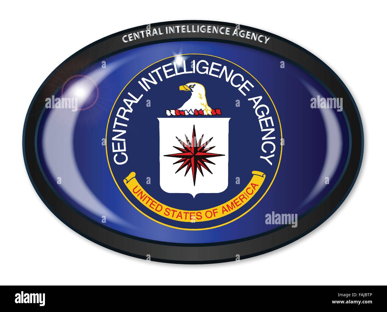 Flag of The Central Intelligence Agency of the United States of America set into a black oval button Stock Vector
