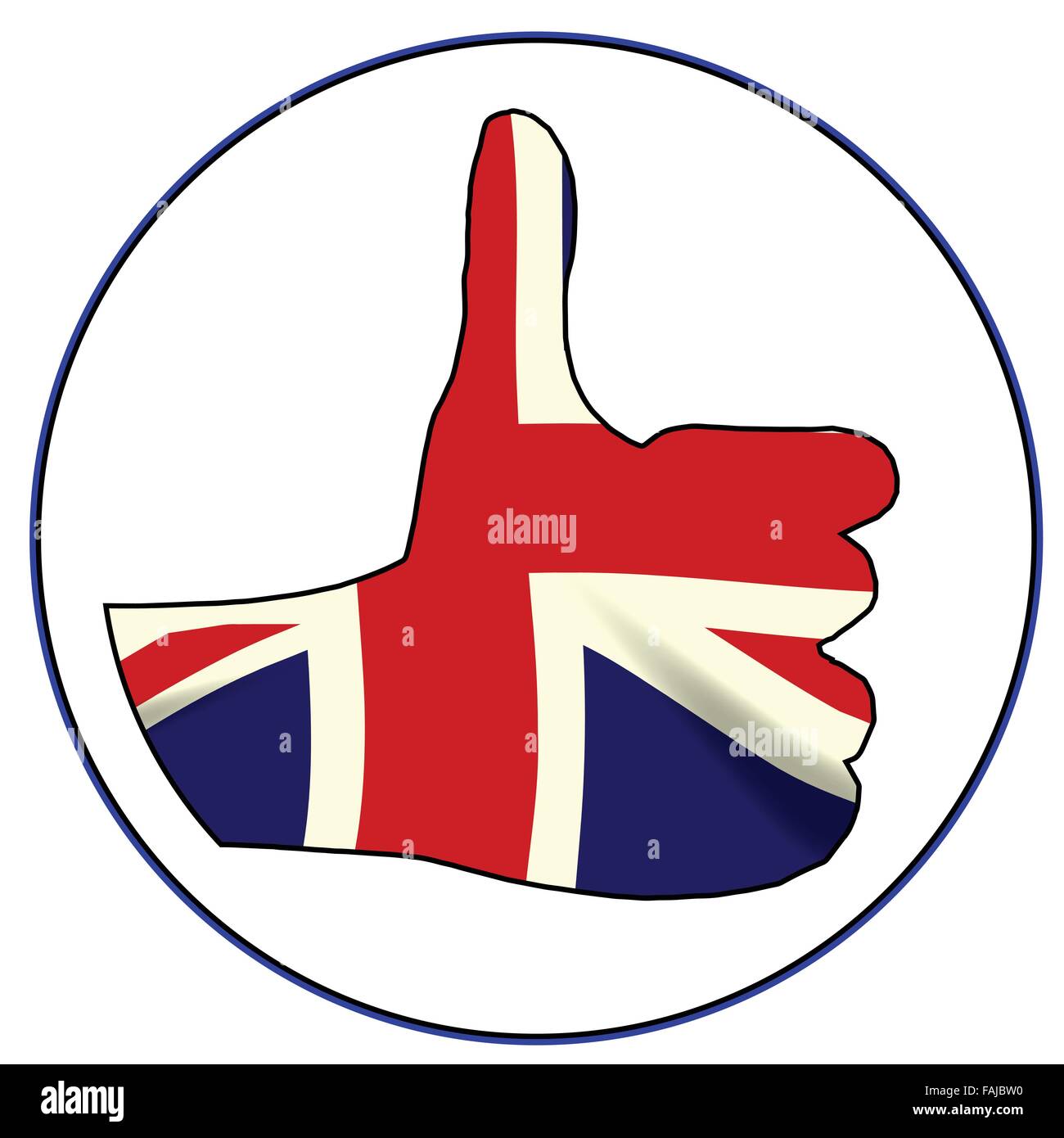 A Union Jack hand giving the thumbs up sign all over a white background Stock Vector