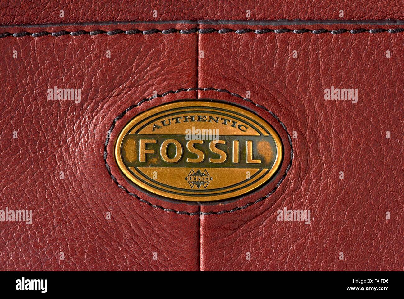Close up of an authentic Fossil leather bag Stock Photo