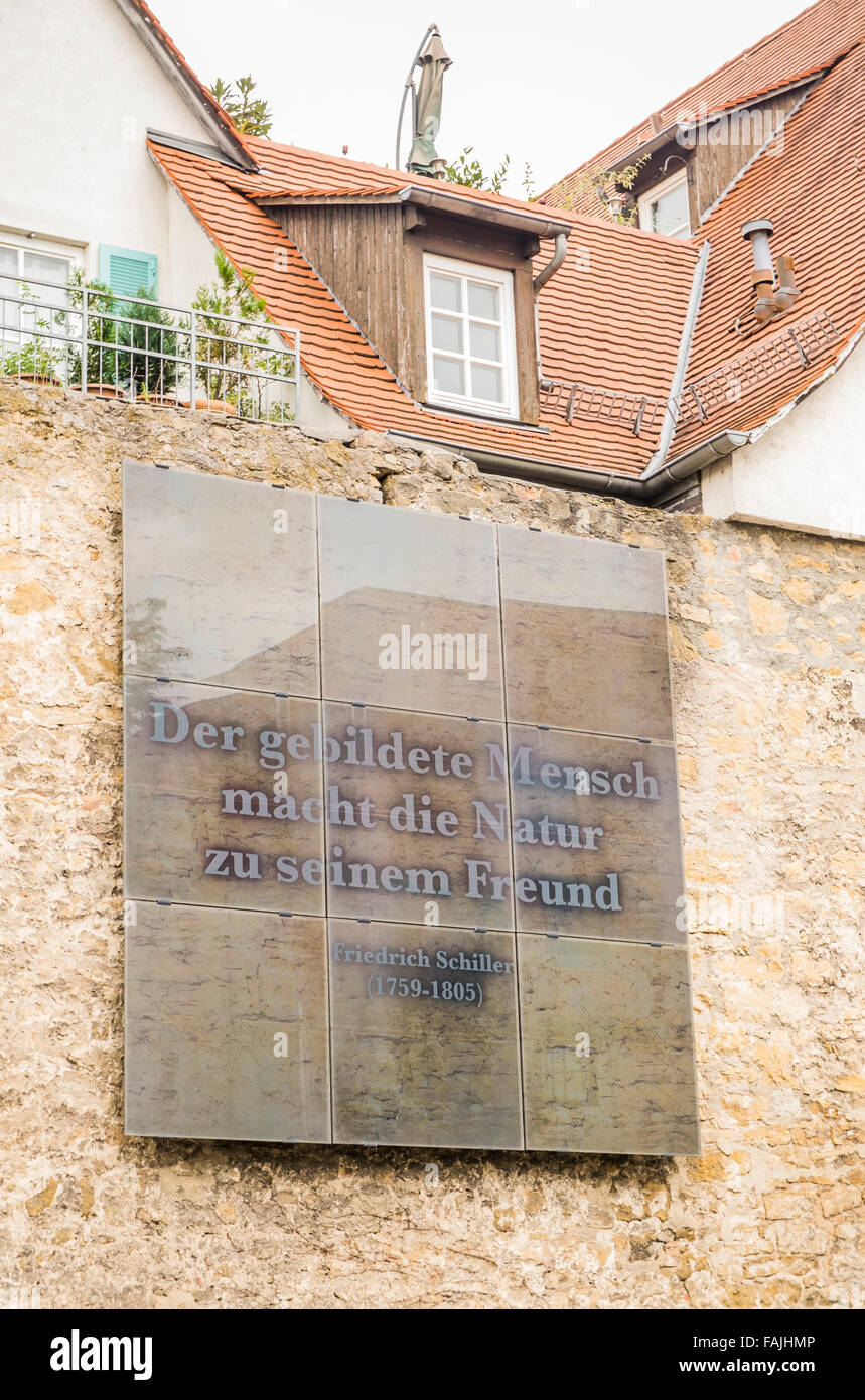 square of glass plates at the city wall displays a quote by geman poet