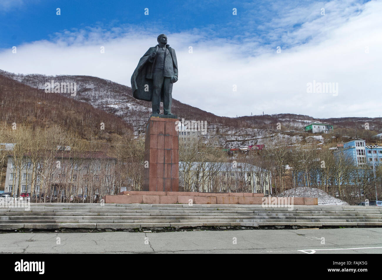 Statue of Vladimir Lenin on Lenin square in Petropavlovsk-Kamchatskiy, Kamchatka, Russian Federation. Stock Photo