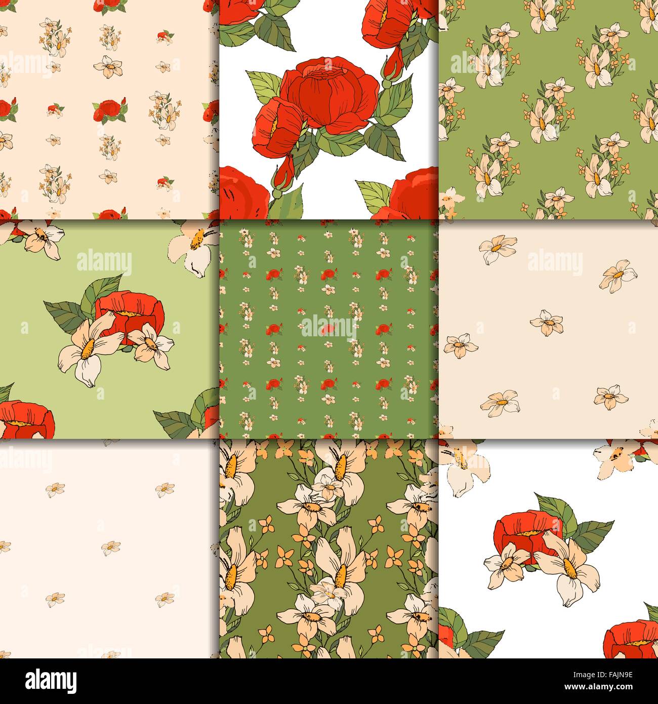 Seamless floral pattern set with peonies Stock Vector Image & Art - Alamy
