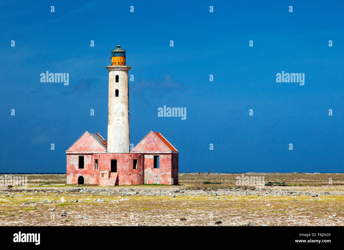 The Lighthouse in the Middle of Klein Curacao, Curacao Stock Photo