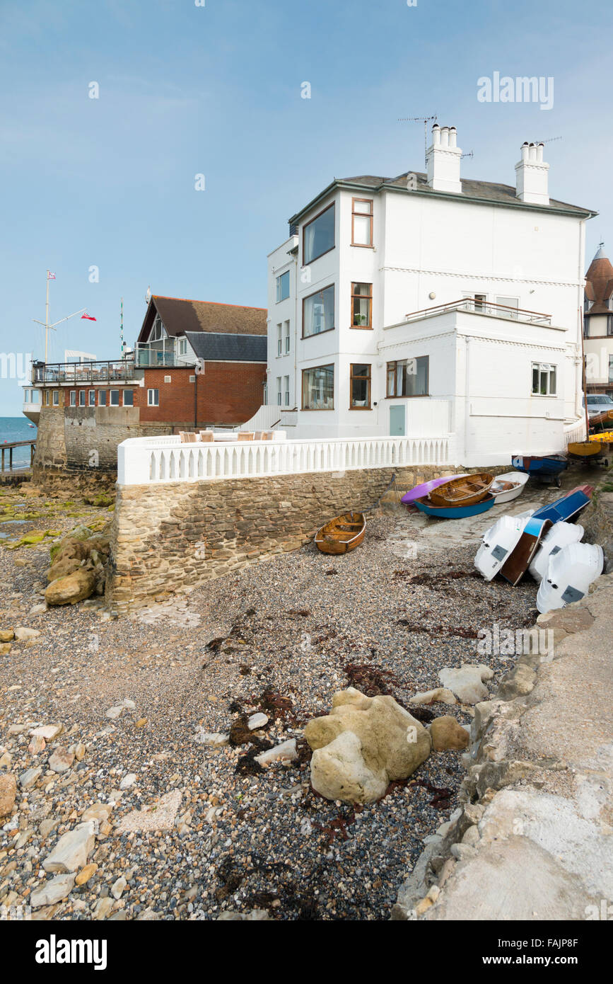 Buildngs and houses on the beach at Seaview Isle of Wight UK Stock
