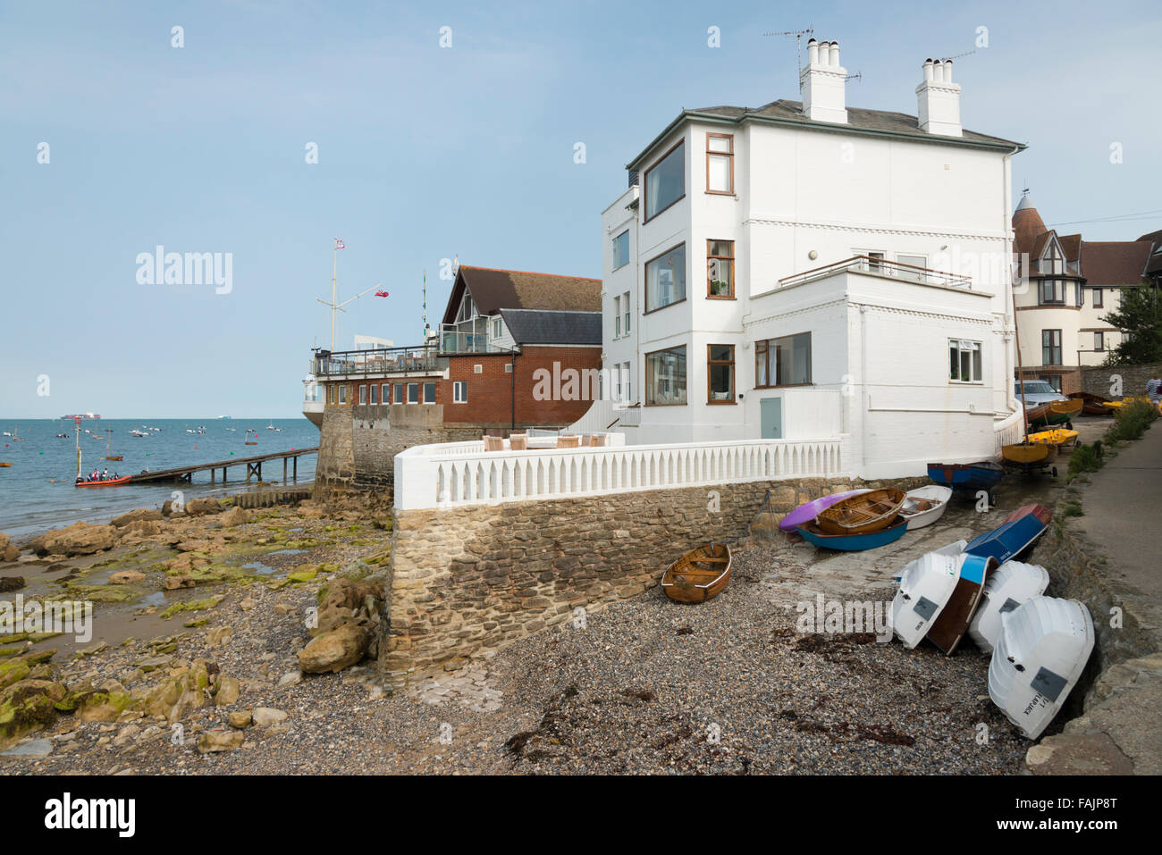 Buildngs and houses on the beach at Seaview Isle of Wight UK Stock