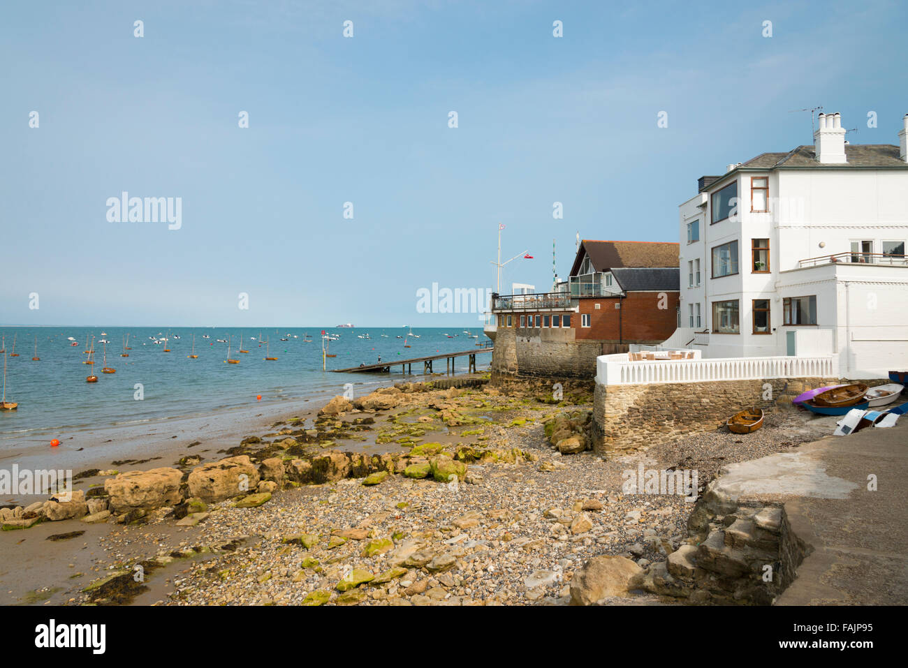 Buildngs and houses on the beach at Seaview Isle of Wight UK Stock
