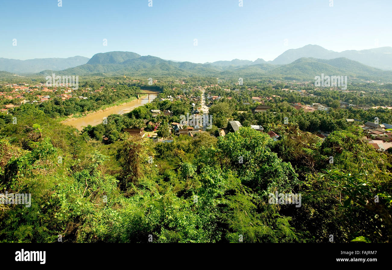 View over Luang Prabang and the Mekong/Nam Khan River, Laos Stock Photo