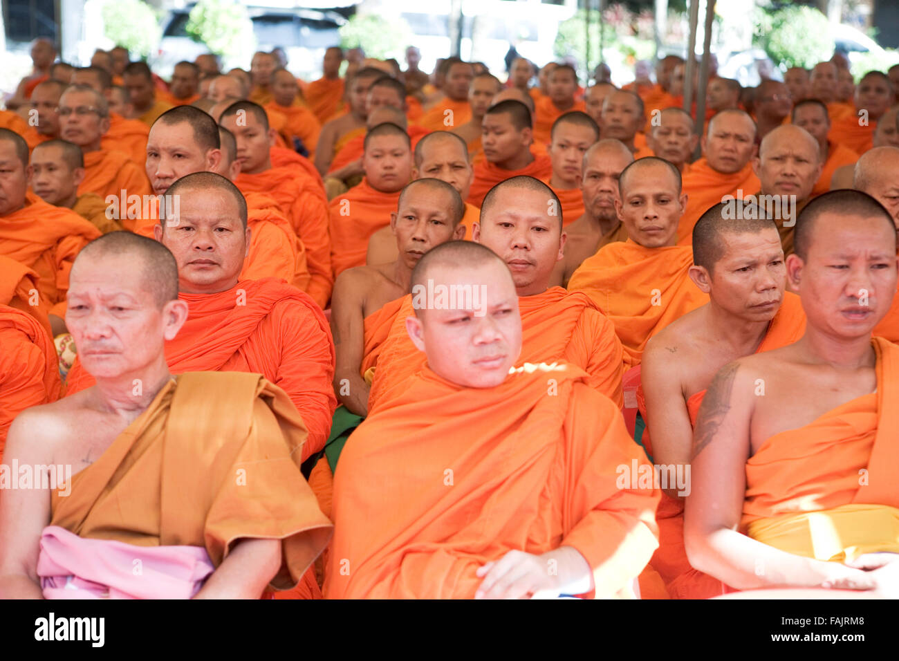 Buddhist monks gathered for celebrating the kings birthday in Chiang Mia, Thailand Stock Photo