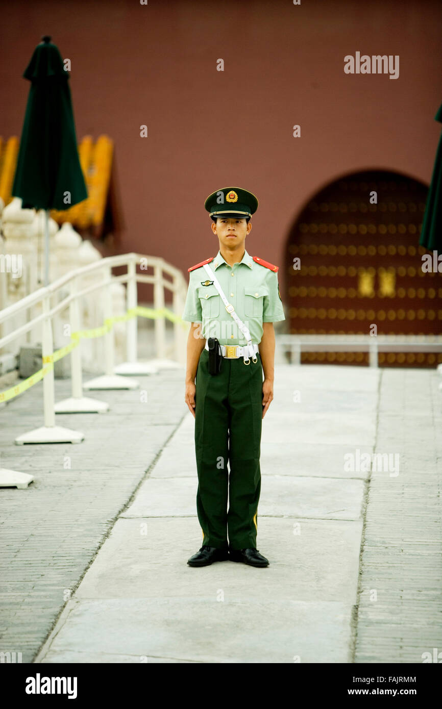 Soldier guarding the forbidden city, Beijing, China. Stock Photo