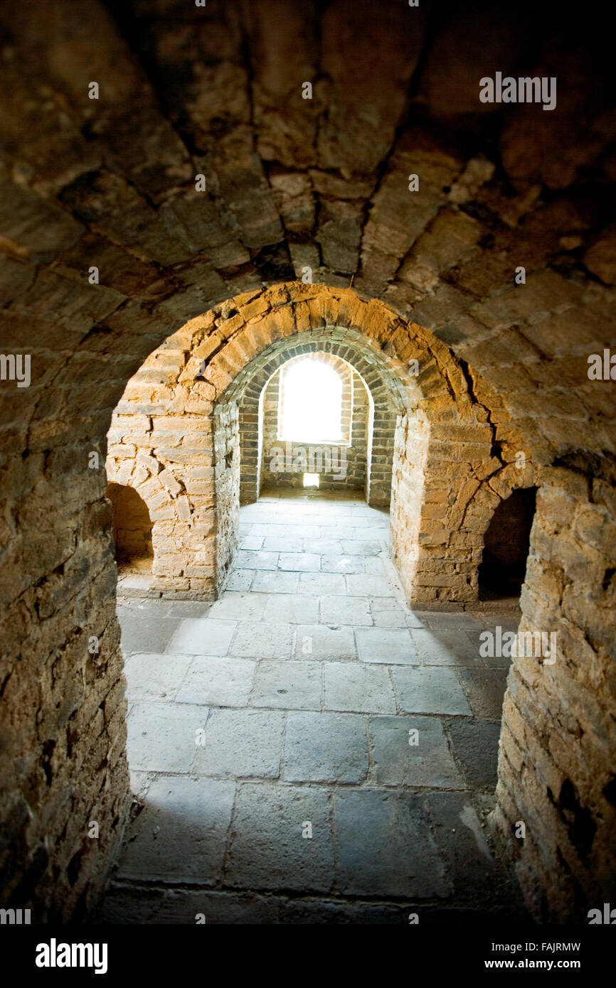 Interior of a watchtower on the Great Wall of China Stock Photo