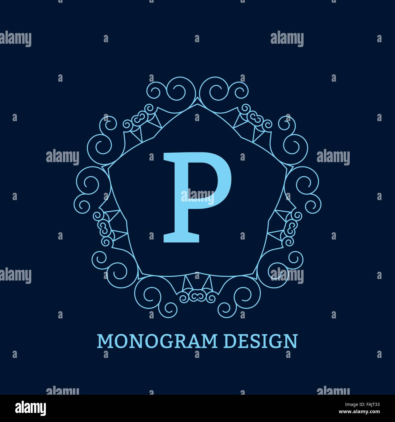 Monogram R Blue Vector illustration of the linear blue monogram Stock Vector Image ...